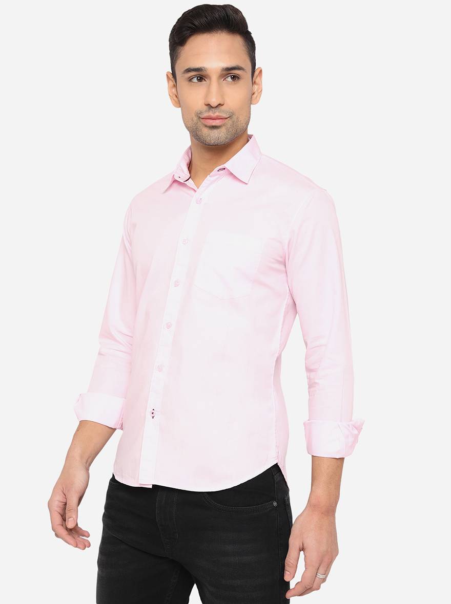 Cradle Pink Solid Slim Fit Semi Casual Shirt | Pehervi