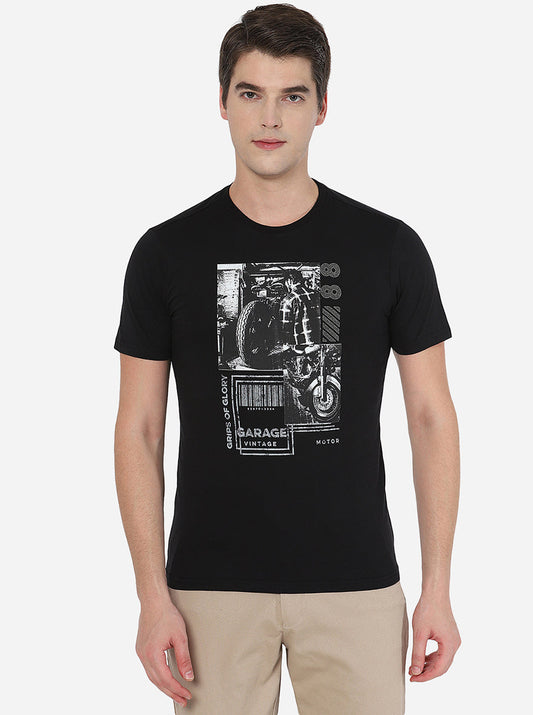 Black Printed Slim Fit T-Shirt | pehervi