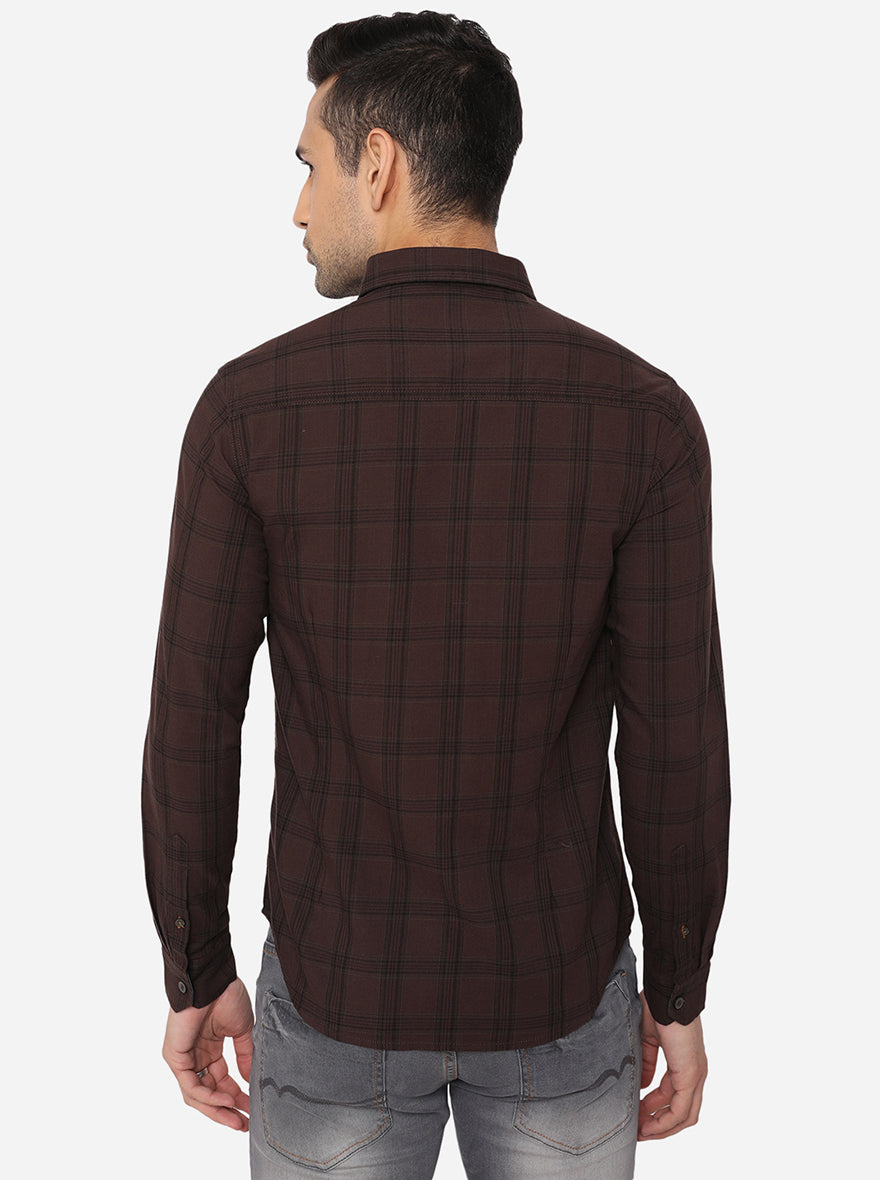 Shale Brown Checked Slim Fit Semi Casual Shirt | Pehervi