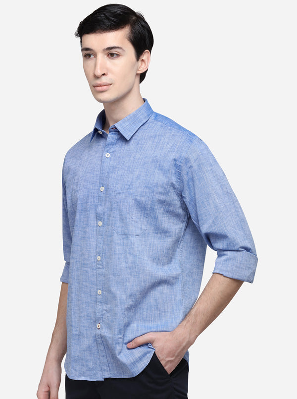 Sky Blue Solid Classic Fit Semi Casual Shirt | Pehervi