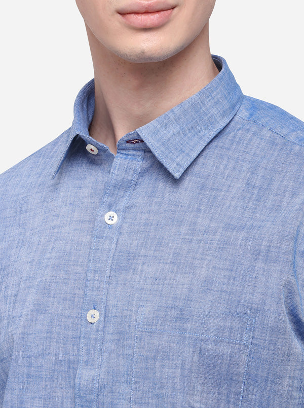 Sky Blue Solid Classic Fit Semi Casual Shirt | Pehervi