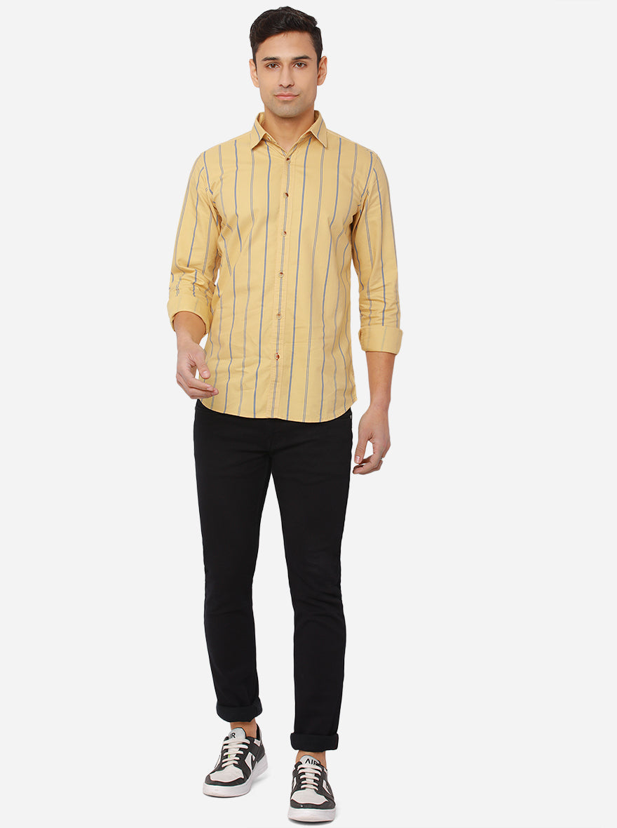 Pan Beige Striped Slim Fit Semi Casual Shirt | Pehervi