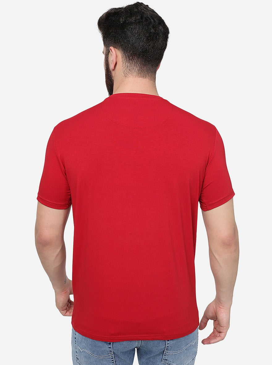Red Printed Slim Fit T-Shirt | pehervi