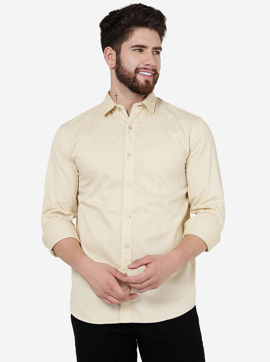 Banana Yellow Solid Slim Fit Semi Casual Shirt | Pehervi