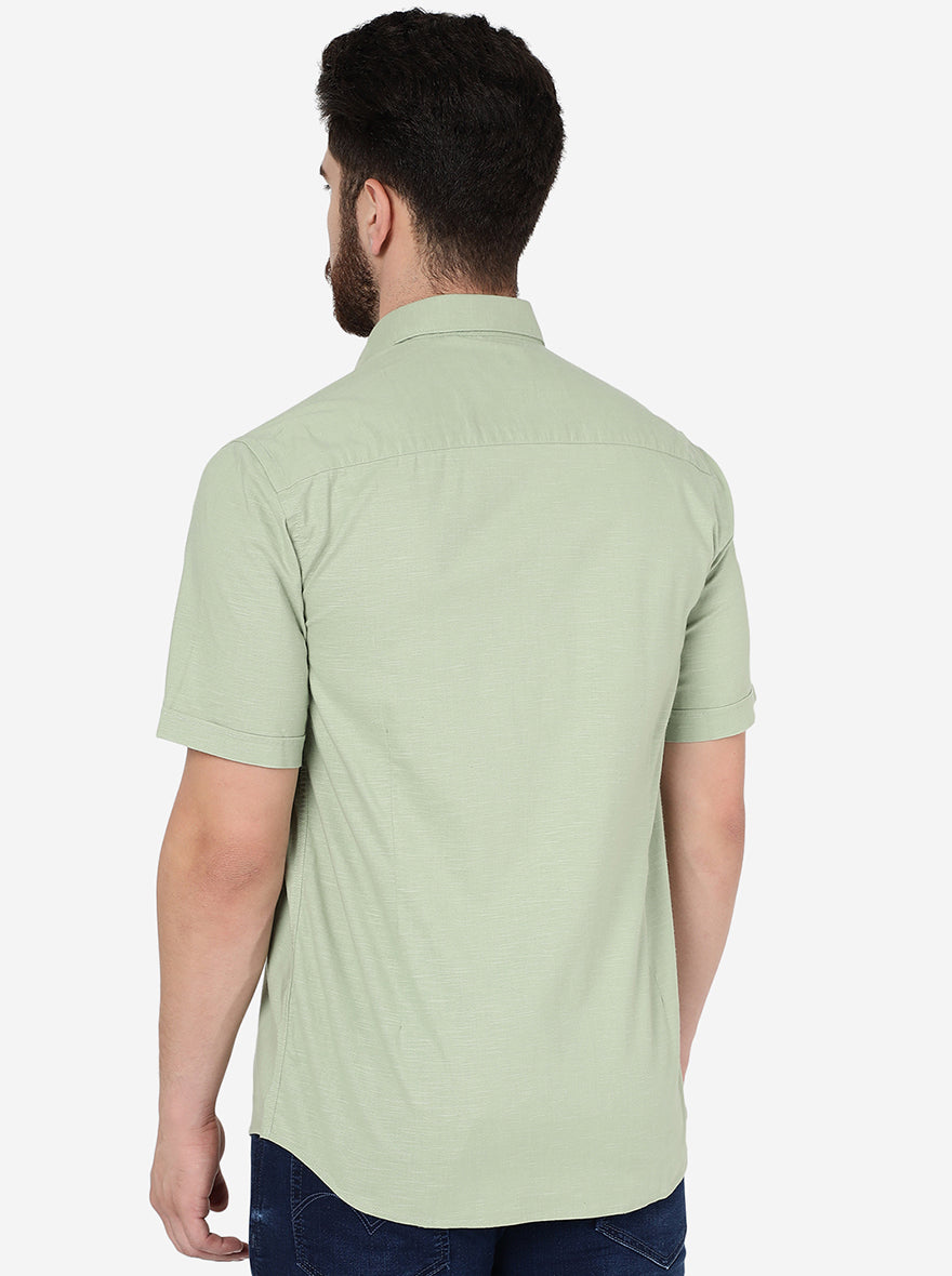 Pista Green Solid Slim Fit Semi Casual Shirt | Pehervi