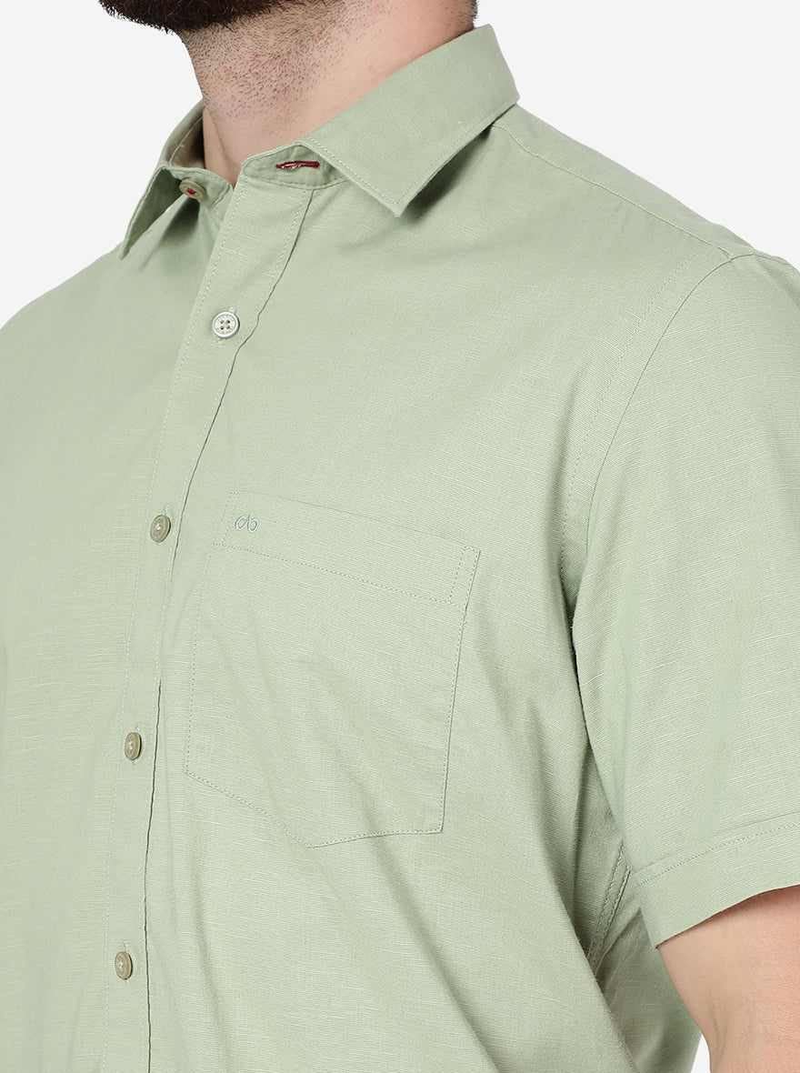 Pista Green Solid Slim Fit Semi Casual Shirt | Pehervi
