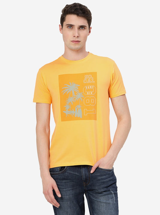 Orange Printed Slim Fit T-Shirt | pehervi