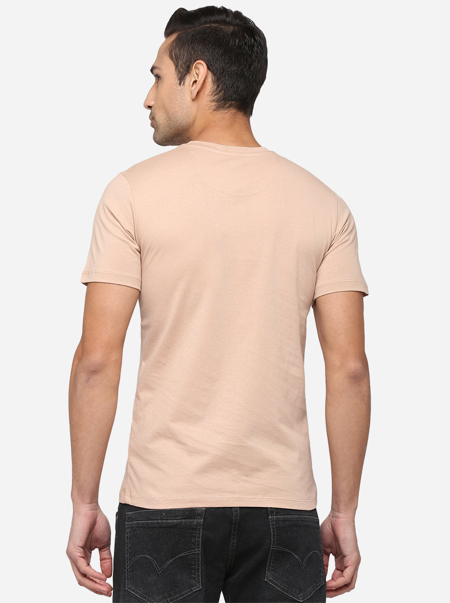 Sand Pink Solid Slim Fit T-Shirt | pehervi
