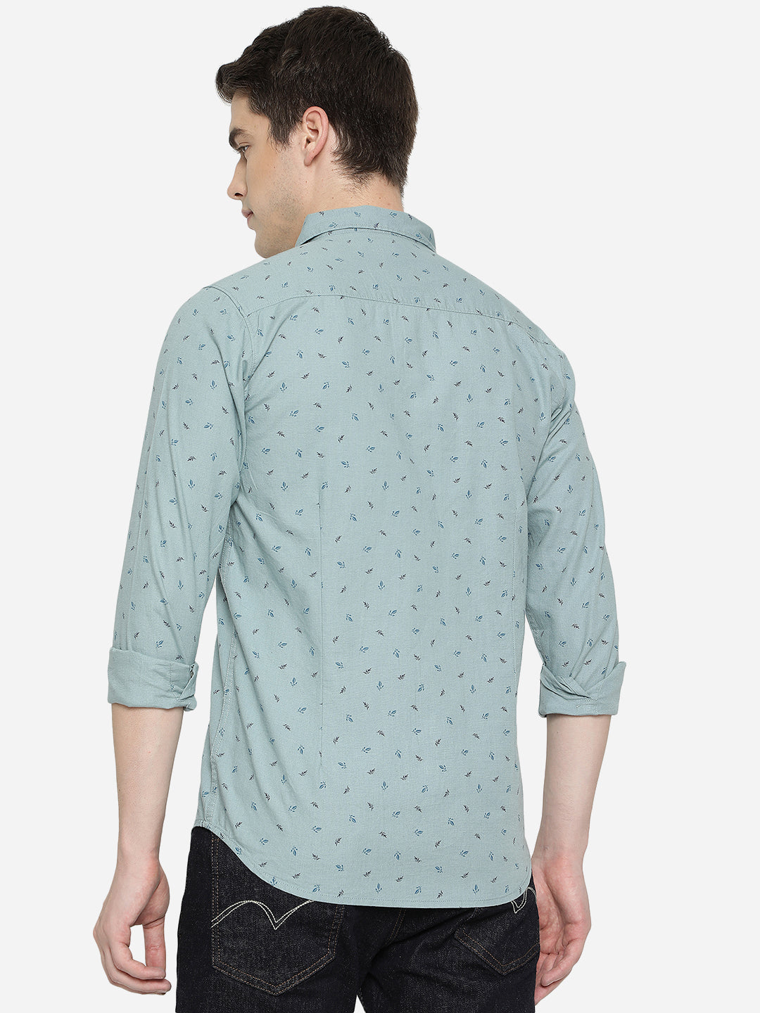 Canal Blue Printed Slim Fit Semi Casual Shirt | Pehervi