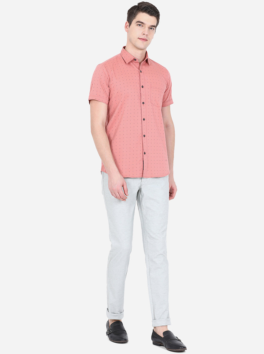 Sand Pink Printed Slim Fit Semi Casual Shirt | Pehervi