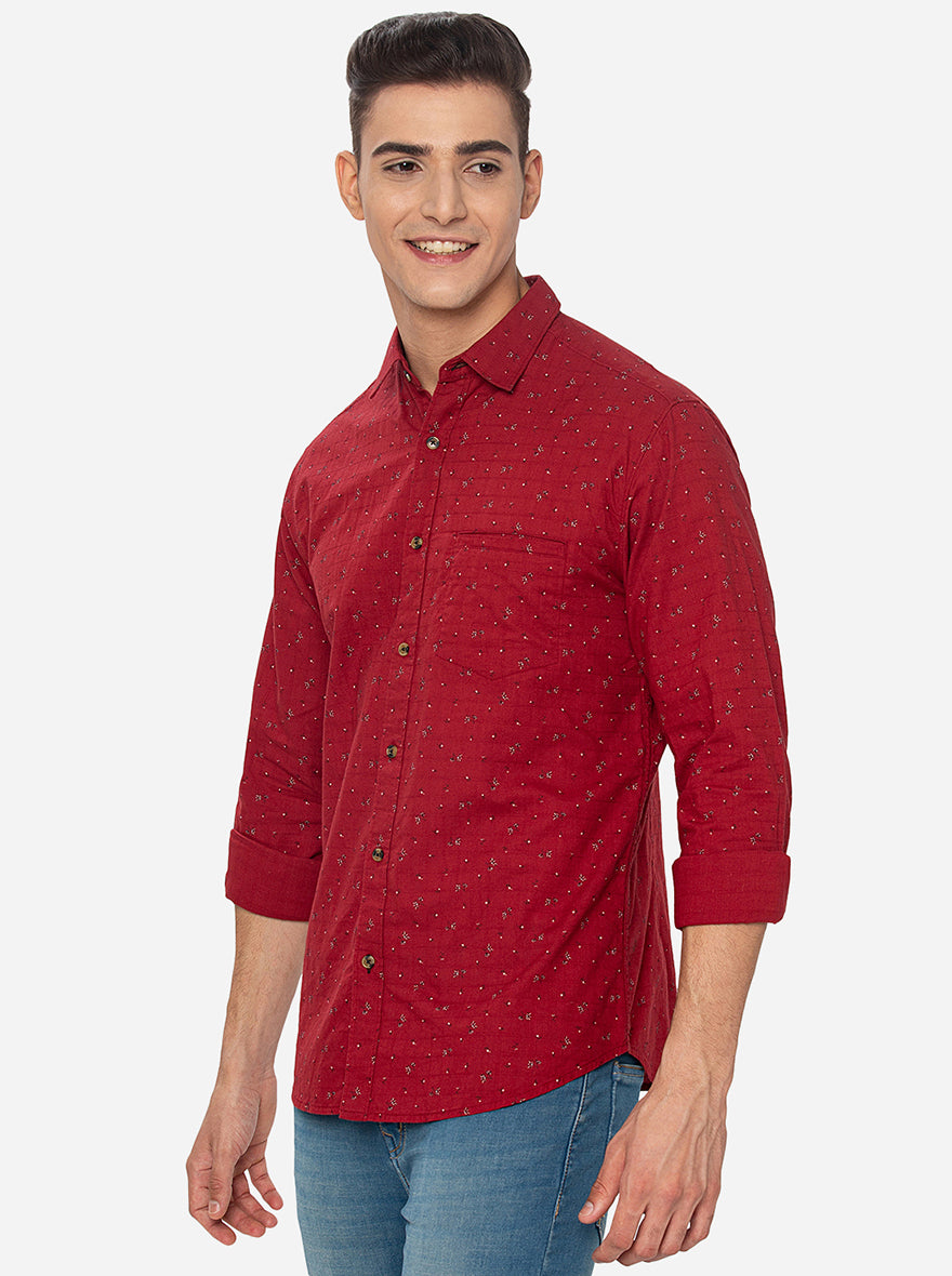 Red  Printed Slim Fit Semi Casual Shirt | Pehervi