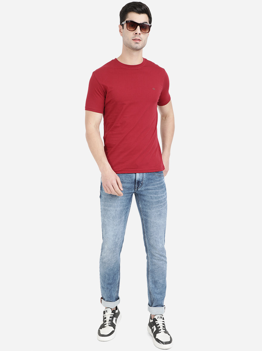 Rio Red Solid Slim Fit T-Shirt | pehervi