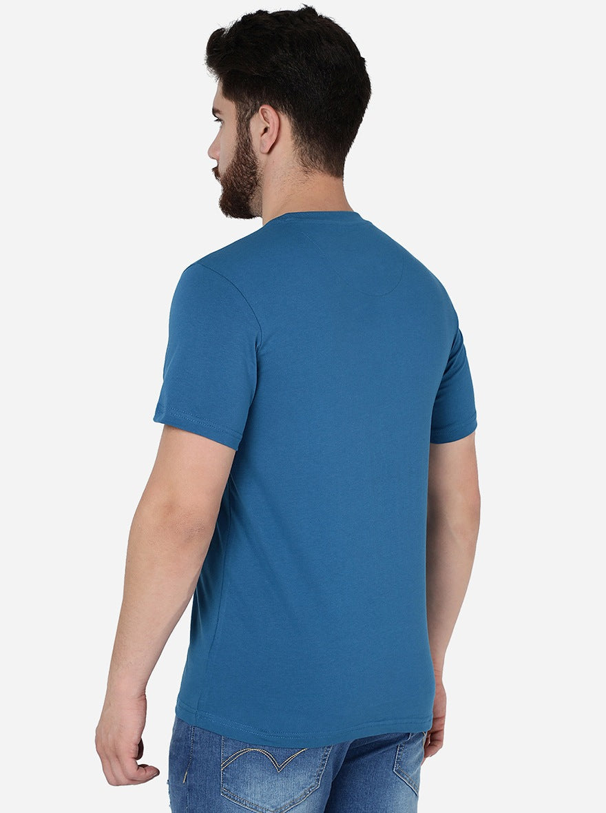 Seaport Blue Solid Slim Fit T-Shirt | pehervi