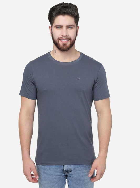 Dark Grey Solid Slim Fit T-Shirt | pehervi
