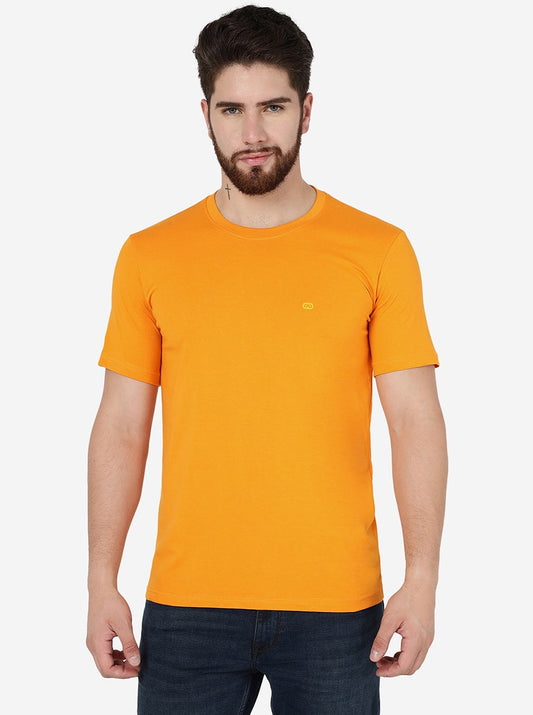 Orange Solid Slim Fit T-Shirt | pehervi