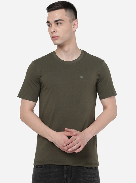 Olive Green Solid Slim Fit T-Shirt | pehervi