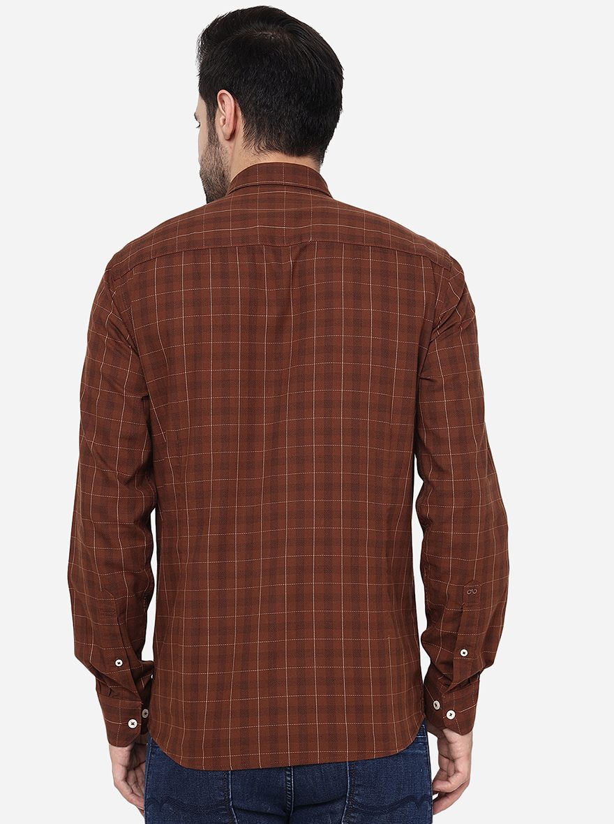 Coffee Brown Checked Slim Fit Semi Casual Shirt | Pehervi