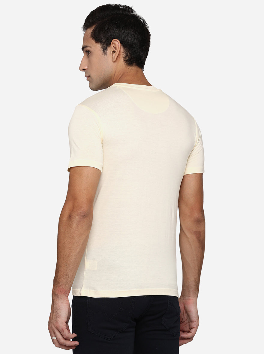 Cream Printed Slim Fit T-Shirt | pehervi