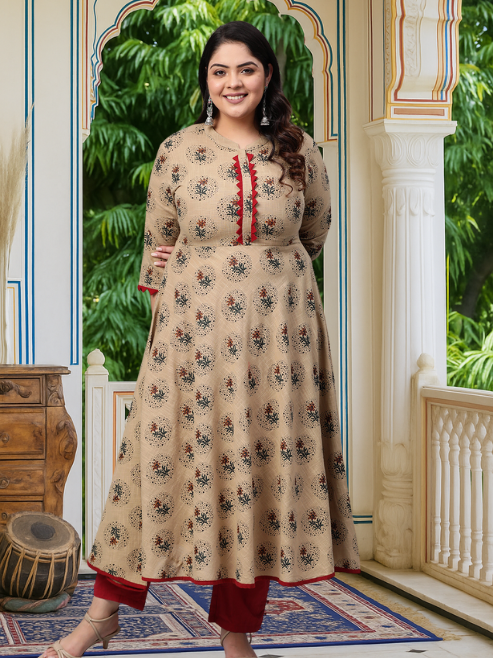 Fashion Plus Store Cotton Blend Floral Print Anarkali Kurta