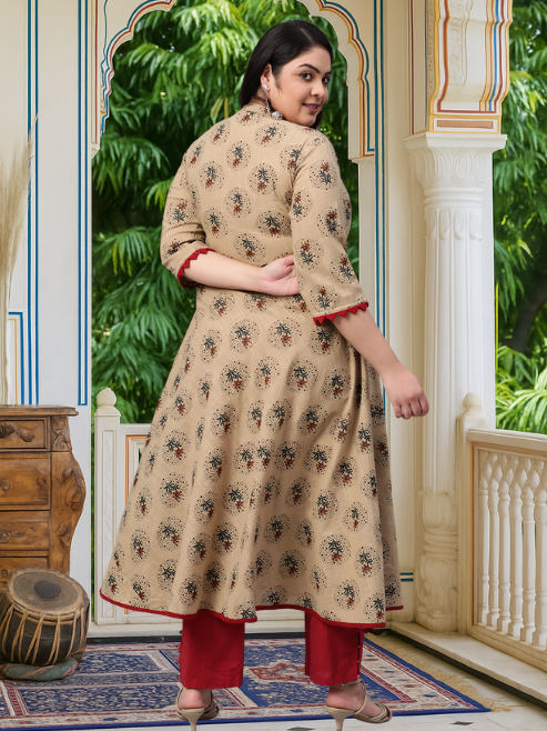 Fashion Plus Store Cotton Blend Floral Print Anarkali Kurta