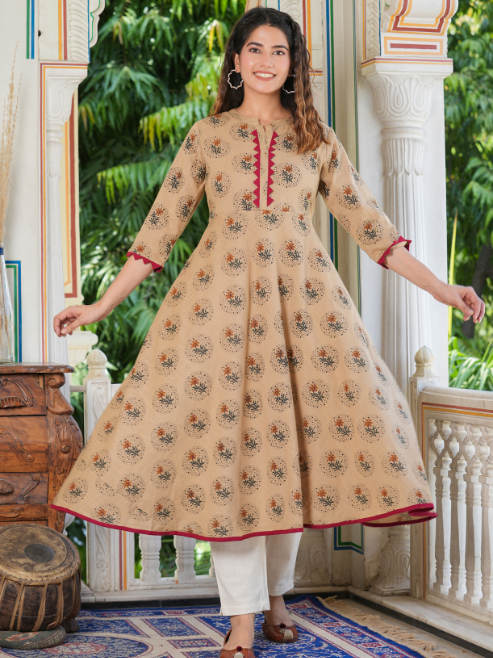 Fashion Plus Store Cotton Blend Floral Print Anarkali Kurta