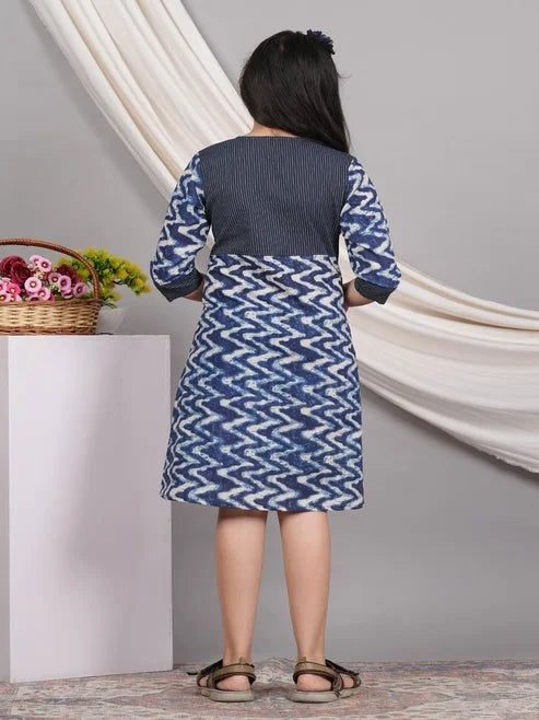 FASHION PLUS STORE Kids Cotton Chevron Print Kaantha Work A-line Dress