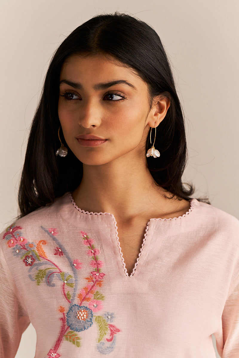 Primrose Pink Woven Kurta Set