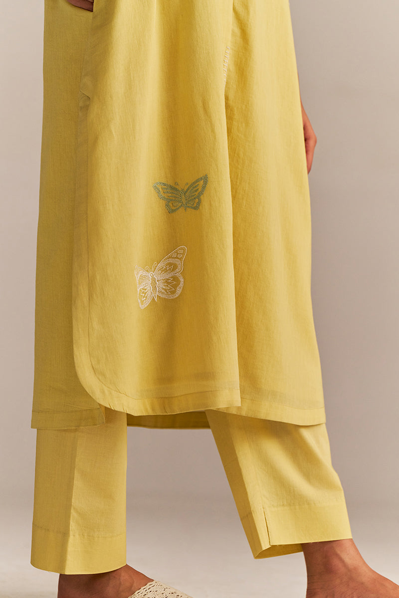 Popcorn Yellow Embroidered Kurta Set