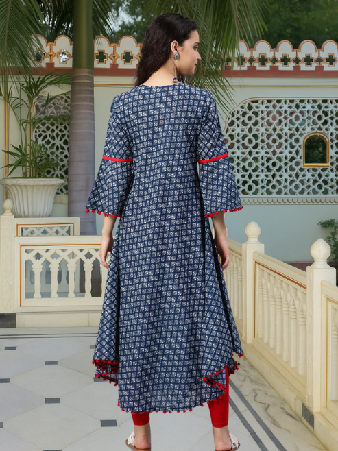 Cambric Cotton Printed Mirror Work A-Line Kurta