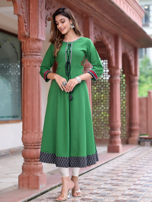 Cotton Slub Embroidered Anarkali Kurta