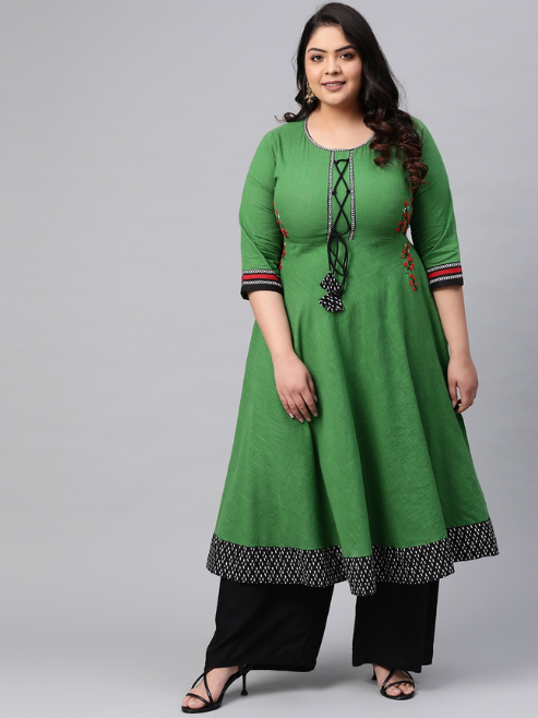 Cotton Slub Embroidered Anarkali Kurta
