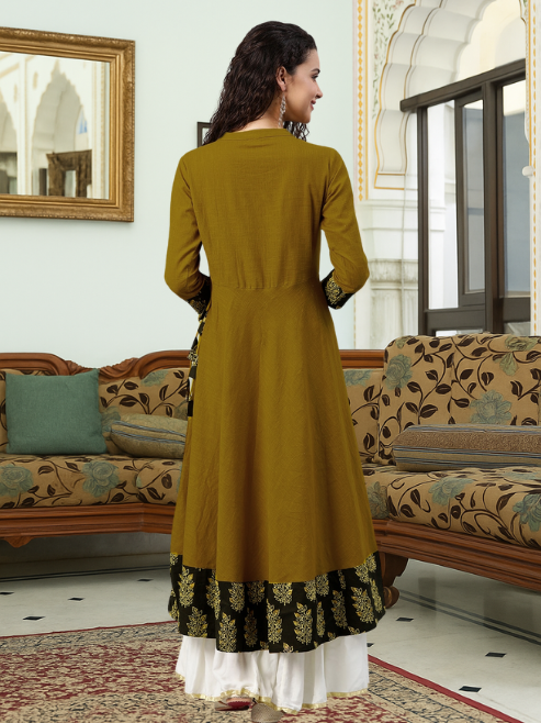 Cotton Slub Sequin Work Angrakha Kurta