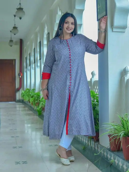 Rayon Geometric Print A-Line Kurta