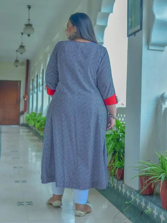 Rayon Geometric Print A-Line Kurta