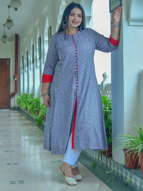 Rayon Geometric Print A-Line Kurta