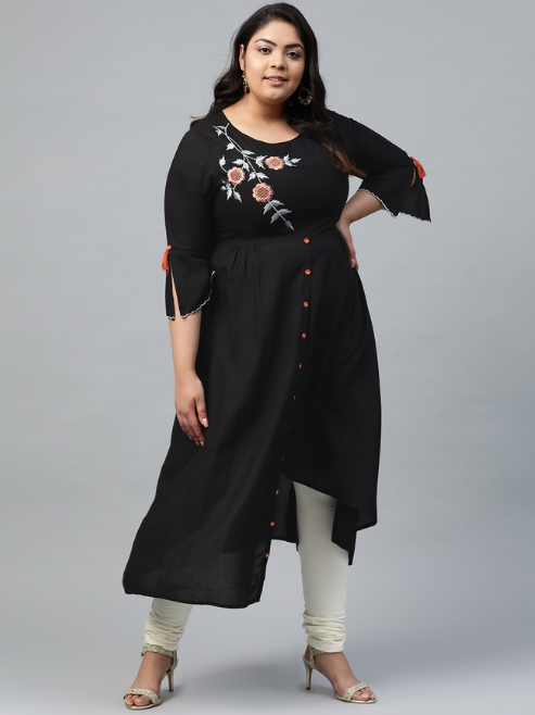 Rayon Embroidered Up & down Style kurta (Black)