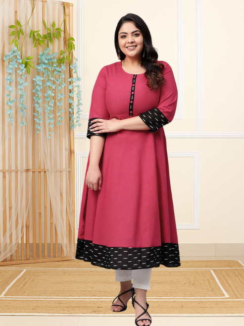 Cotton Slub Plain Dye Anarkali Kurta