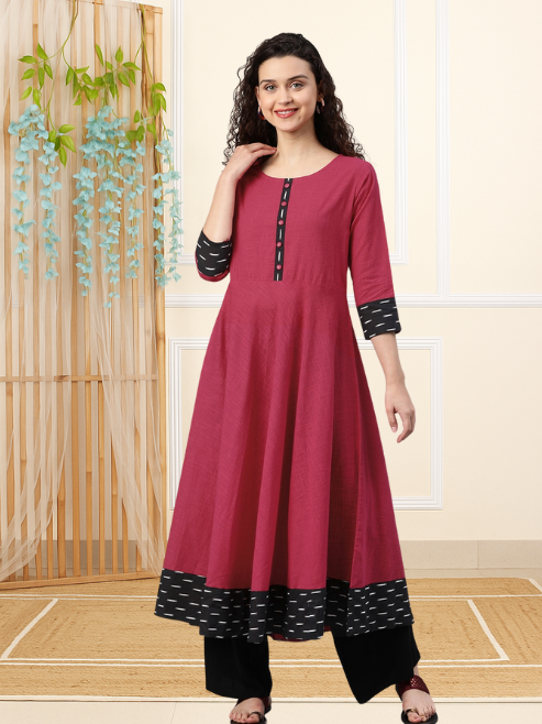 Cotton Slub Plain Dye Anarkali Kurta