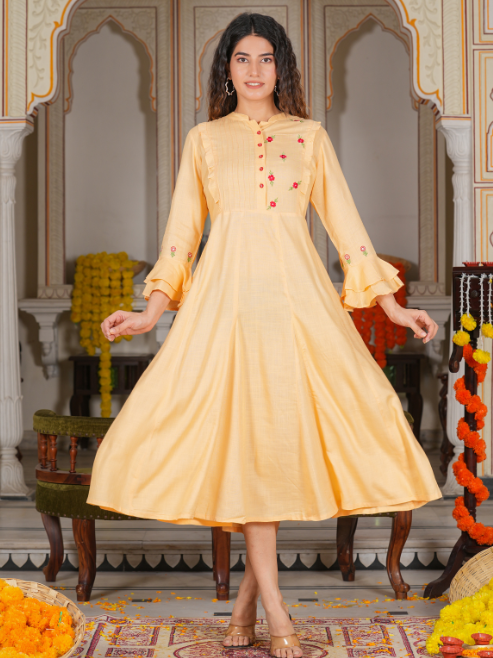 FASHION PLUS STORE Women's Rayon Embroidered Anarkali Kurta Dress