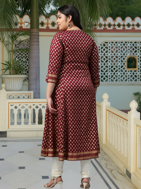 Rayon Golden Buti Printed A-line Kurta