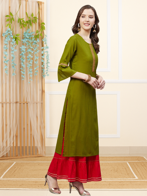 Solid Rayon A-line Kurta