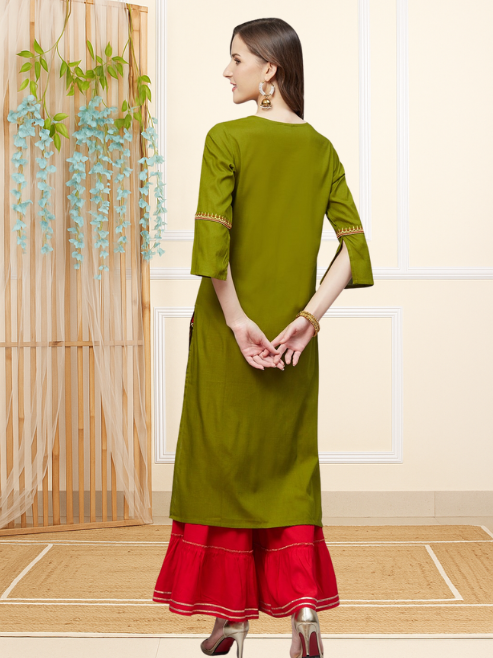 Solid Rayon A-line Kurta