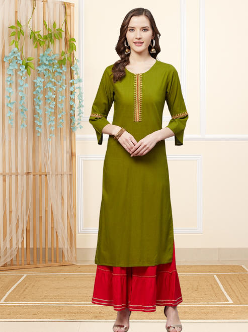 Solid Rayon A-line Kurta
