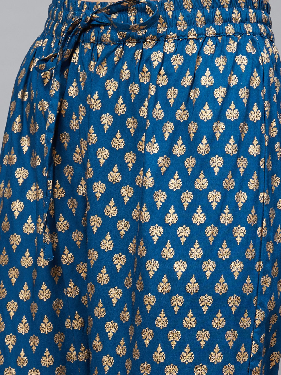 Rayon Gold Printed Straight Kurta & Sharara Set (Blue)
