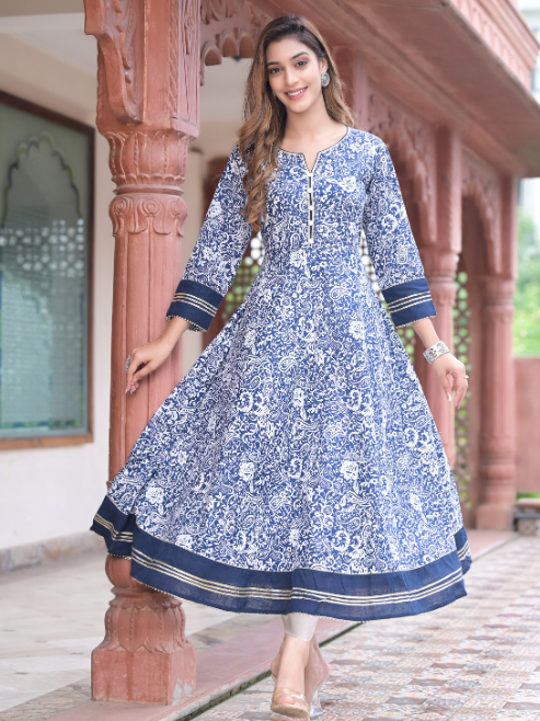Fashion Plus Store Women's Cotton Relaxed Fit Anarkali Kurta
