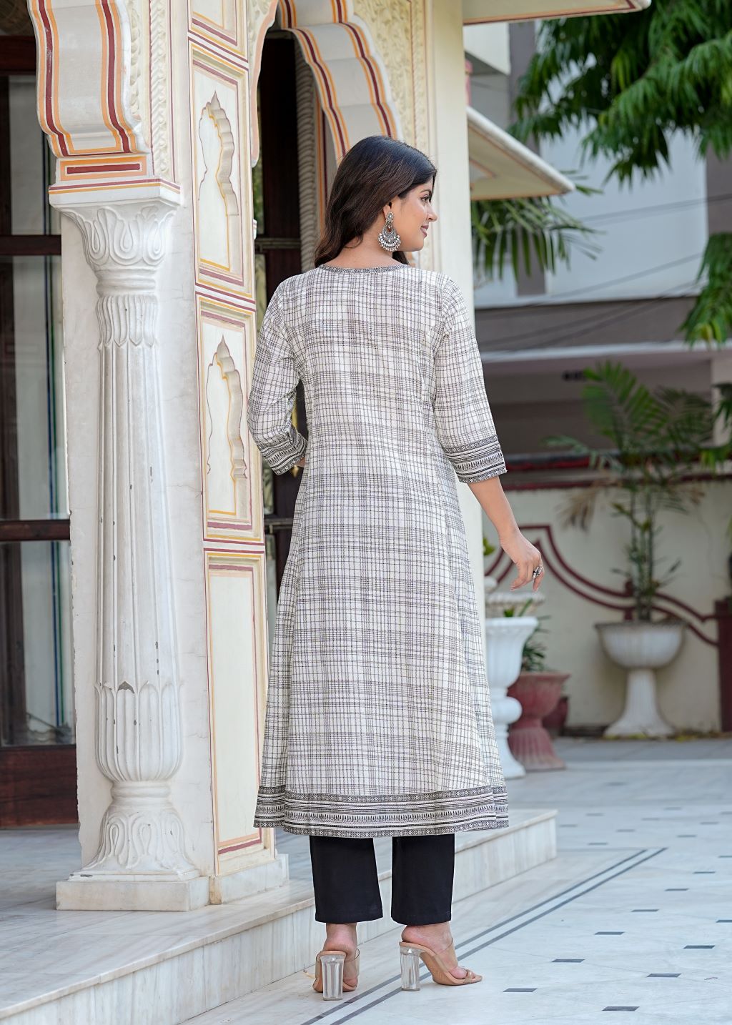 Fashion Plus Store Women's Cotton Slub Geomatrical Printed Anarkali Kurta & Duptta