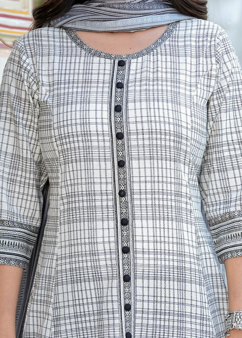 Fashion Plus Store Women's Cotton Slub Geomatrical Printed Anarkali Kurta & Duptta