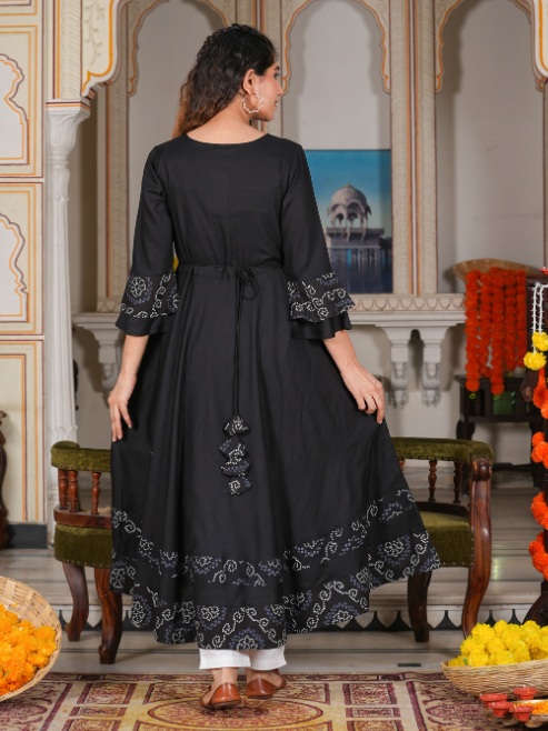 Cotton Slub Bandhej Print Anarkali Kurta