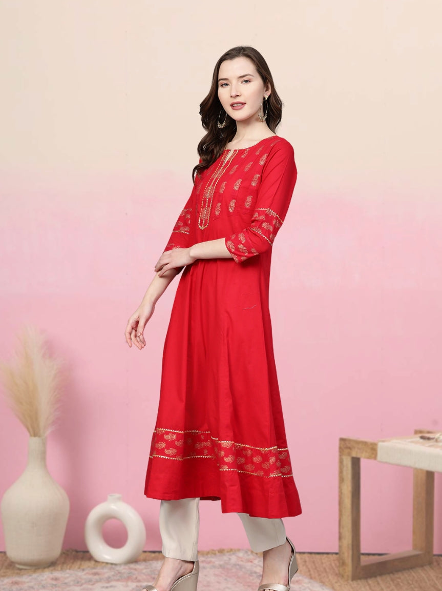 Cotton Floral Printed Anarkali Kurta