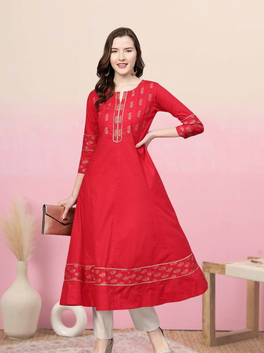 Cotton Floral Printed Anarkali Kurta